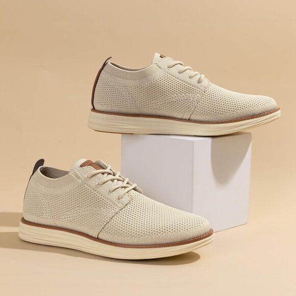 ⚡Men Apricot Knit Flex Breeze Mesh Oxfords Lace-Up Lightweight Walking Sneaker - Picture 6 of 7
